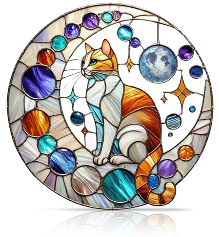 Cat Suncatcher, Vibrant Acrylic Window Sun Catcher with Rainbow Reflections, Mum Gift, Stained Glass Style Sun Catchers for Windows, Ideal for Living Rooms, Creative Home Displays, Gift for Mum