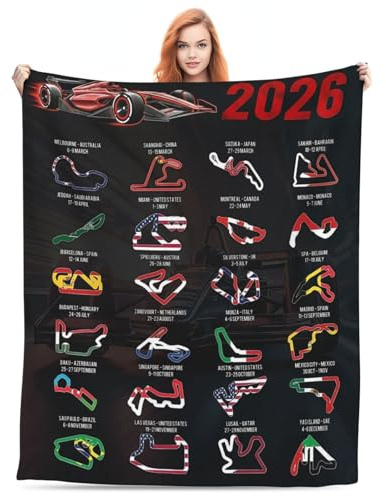 CoFlink 2026 F1 Racing Circuits Fleece Throw Blanket, 50 * 60in, Soft Microfiber, Ultra Cozy Lap F1 Blanket for Sofa, Bed & Travel, Fan Gift (Black Red)