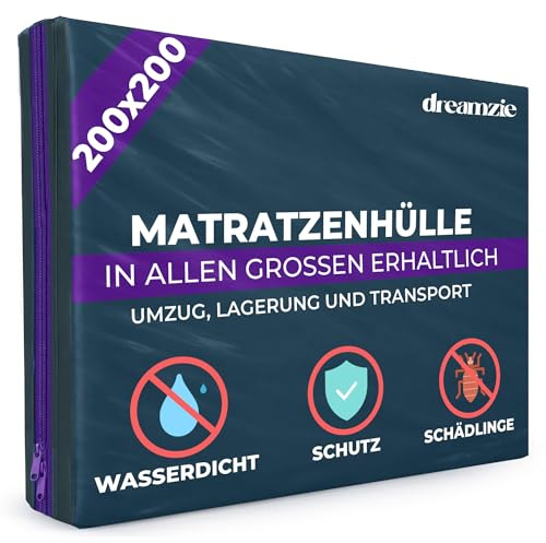 Dreamzie Coprimaterasso in Plastica Opaca 200x200 cm, Custodia Materasso per Trasloco, Stoccaggio e Trasporto con Cerniera (Spessore 35 cm), Resistente Agli Strappi