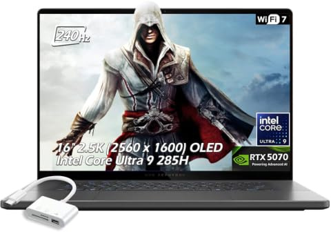 ASUS ROG Zephyrus G16 16 2.5K OLED 240Hz Gaming Laptop, Intel Core Ultra 9 285H, RTX 5070 8GB, 16GB LPDDR5X 1TB SSD, Thunderbolt4, Wi-Fi7, Backlit KB, Win11, Eclipse Gray, w/USB Hub, W/GaLiMu