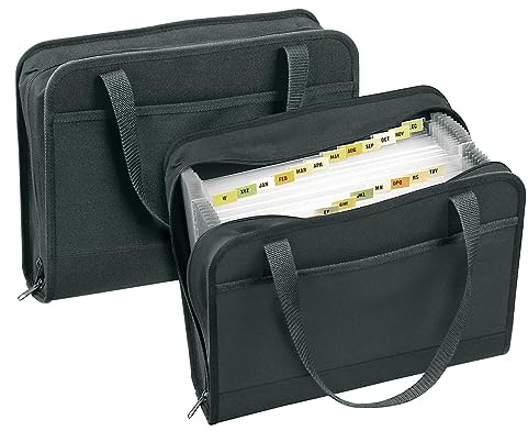 VELOFLEX - Fächertasche Office DIN A4 mit 24 Fächern Schwarz | Für ca. 500 Blatt 80 g/m², mit Reißverschluss, Tragegriff, beschriftbaren Taben und Registerfächern