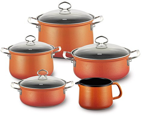 Riess, 0584-034, Familien-Set 5tlg., CORALLE, Emaille, Made in Österreich, LBH: 48,5x39,0x28,5cm, 7,740kg, Kanne mit Henkel, Deckel, Induktionskocher kompatibel, Gasherd geeignet, Spülmaschinenfest
