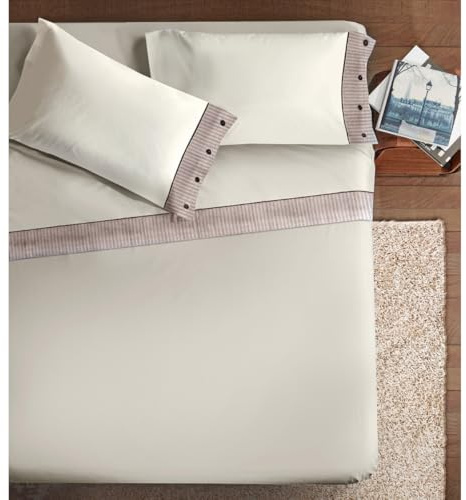 Ipersan Set Completo Lenzuola Matrimoniali, Cotone e Lino, 1 Lenzuolo da sopra 250x300cm + 1 Lenzuolo da sotto 180x200+25cm + 2 Federe 83x52cm, con Bottoni in Avorio Vegetale, Made in Europe