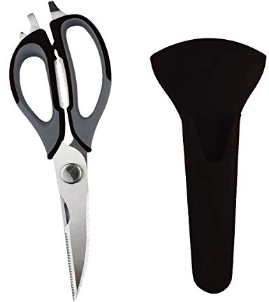 Multifunction Kitchen Scissors, 7-in-1 Heavy Duty Stainless Steel Culinary Scissor with Magnetic Holder, Detachable Household Kitchen Shear for Cut Poultry Bone Vegetables Fruit Seafood (Black)