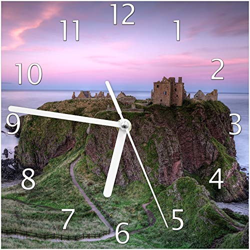 Wallario Design-Wanduhr Schloss am Meer aus Glas, Motiv-Uhr Größe 20 x 20 cm, weiße Zeiger