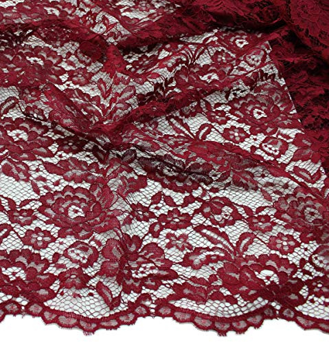 Russo Tessuti Tessuto Abbigliamento Vestiti Donna Merletto Macrame' Pizzo Balzato a Metraggio-Bordeaux