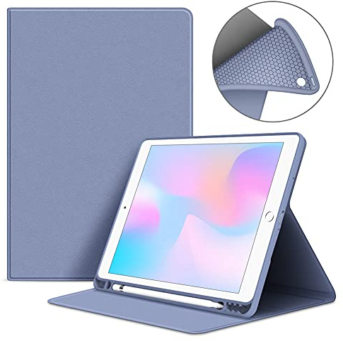 VAGHVEO Funda para iPad 9ª Generación 10.2 2021/iPad 10,2 2020 8ª/ 7ª10.2 2019 Smart Case Cover con Soporte para Pencil, Flexible Suave TPU Cubierta Trasera Carcasa Protectora, Morado Claro