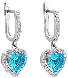 KRKC Pendientes de gota de plata con diamante colorido, pequeño corazón colgante arete argos para mujeres niñas rosa púrpura azul starlite y jacinto, Piedra multicolor/fantasía Jacinto, Blue Zirconia,