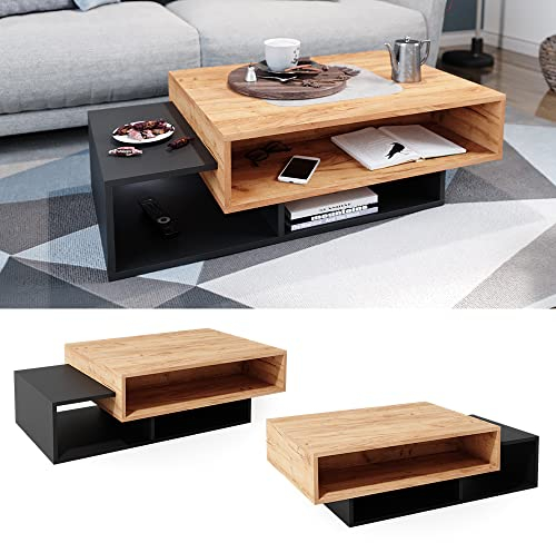 Vicco Couchtisch Bari, Couchtisch mit der Ablage, Anthrazit/Goldkraft Eiche, 105 x 60 cm