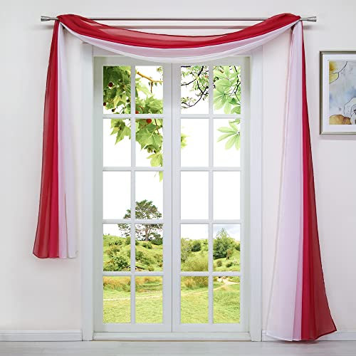 HeichkelL Voile Transparent Querbehang Freihandbogen Gardine Farbverlauf Vorhang Dekoschals Bindegardine für Wohnzimmer Party Bühnendeko BxL 140x500cm, Rot