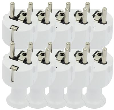 KEL 10 Stück Uni Schuko Stecker Weiß 16A / 250 V - Schutzkontaktstecker mit IP20 Schutzklasse - für den Innenbereich - 2p+Z - Uni Schukostecker aus Kunstoff