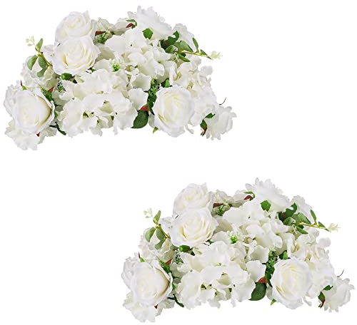NUPTIO Blumenkugeln für Hochzeitstafeln 2 Künstliche Blumenkugeln mit 36cm Durchmesser Arrangement Blumenstrauß Partytafeln für Tische – Weiße Kunstseidenrose für Dekoration Hochzeiten Hause