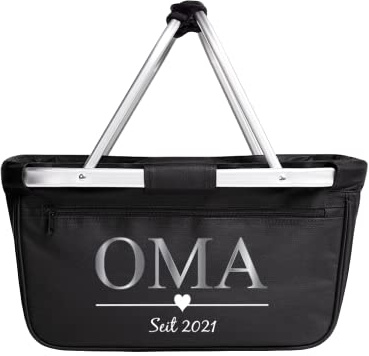 Einkaufskorb faltbar I OMA MOM Jahreszahl I personalisiert Geschenk stabil klappbar OPA (schwarz)