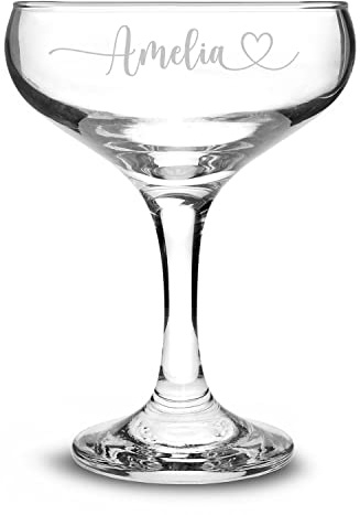 Personalised Champagne Coupe Cocktail Glass 235ml Any Name Or Names Wedding Hen Do Birthday Vintage Saucer Bridesmaid Custom