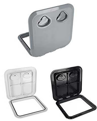 wellenshop Nuova Rade Inspektionsluke 370 x 375 mm, Inspektionsdeckel Weiß, Grau & Schwarz, wasserdichte Decksluke für Boot Caravan Wohnmobil Wohnwagen Größe Schwarz