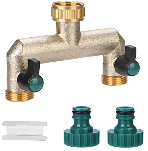 Verteiler mit Wasserhahn (2-Wege-Verteiler mit 3/4 Wasserhahn) 2-Wege-Verteiler aus Messing, Wasserverteiler an