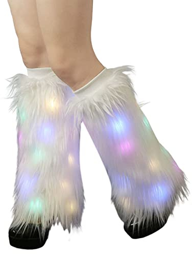 Wilitto Paar Kunstpelz-Beinwärmer mit Lichtern, Damenmode-Stiefelmanschette, flauschig, weich, pelzig, Beinwärmer, Stiefelstrümpfe, Winter-Frauen, Bühnenperformance, hohe Röhre, Plüschsocken f