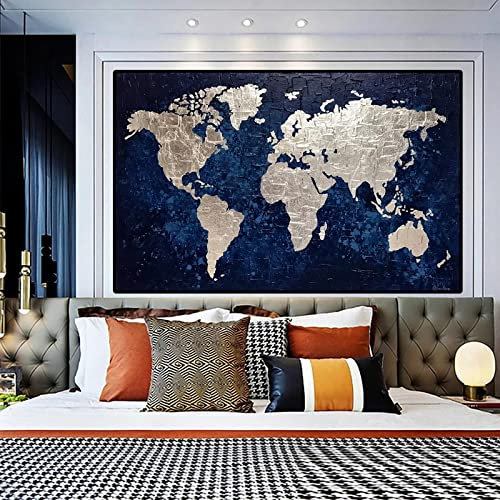 RVCKVS Abstrakte Weltkarte Retro Leinwand Gemälde Vintage Wandkunst Bild Posterdruck für Klassenzimmer Wohnkultur Leinwanddruck 60X120cm Rahmenlos