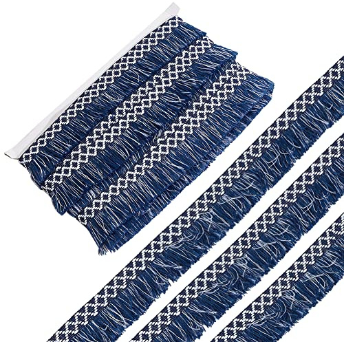 GORGECRAFT 10 m X 3.5 cm di Larghezza Nappa Frangia Bordo Bianco Blu Navy Motivo Rombo Tessuto Pizzo Rifilatura Nappa Filo Bordo Nastro per Fai da Te Cucito Artigianato Casa Tendaggi Cuscino Tavola
