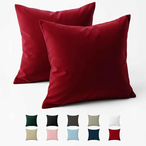 Dreamzie - Kissenbezug 80x80cm - 100% Baumwolle Renforcé - Burgunderrot | 2er Set · Oeko-Tex zertifiziert · mit Reißverschluss · Kopfkissenbezug & Kissenhülle · 57 Fäden/cm² · Weich & Kühlend