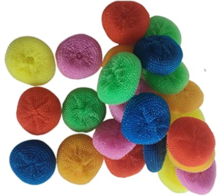 Plastic Dish Scrubbers for Dishes, Nylon Pot Round Scrubber Scouring Pad, Colorful Non Scratch Mesh Scouring Dish Pads Scrubbers for Cookware (24 Pack)