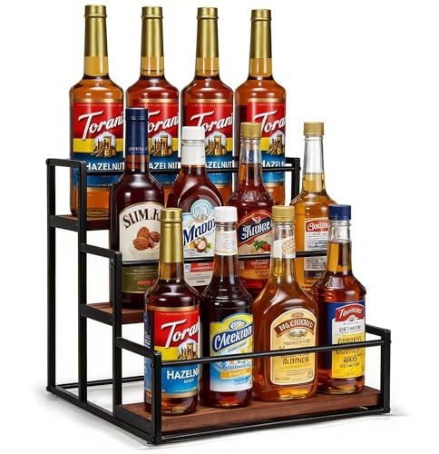 THYGIFTREE Scaffale per sciroppo di caffè a 3 livelli per 12 bottiglie di sciroppo, supporto per stazione di caffè, scaffali per sciroppo, vino, condimento per cucina