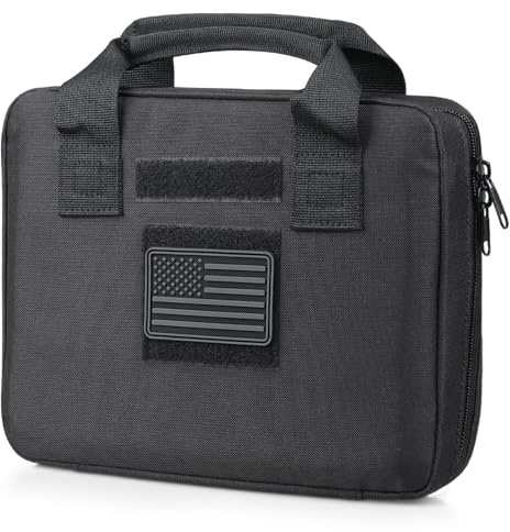 LIVANS Tactical Pistol Handgun Case Bag, Gun Case Soft Gun Carrying Storage Bag Square Pistol Shooting Range Bag Dual Padded Firearm Case Handgun Pouch
