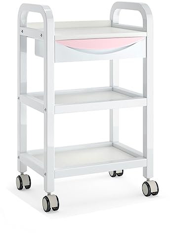 Servierwagen mit Rollen Metall, mit Schubladen und Universalrollen, Mehrschichtiger Lagerung, Einfache Installation, Geeignet für Schönheitssalons, Wohnzimmer, Badezimmer ( Color : White , Size : Pink