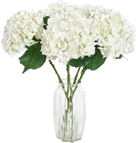ICBOX 4PCS Real Touch White Hydrangea Artificial Flowers 21'' Large Latex Fake Hydrangea Flowers Faux Hydrangea with Stem for Wedding Home Room Table Centerpiece Indoor Baby Shower Decorations (White)