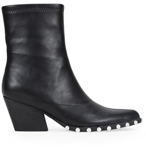 BOSANOVA Botines Camperos confeccionados en Piel Vegana con Detalle de Puntera Alargada con tachas Redondas y tacón Cubano de 7 cm. Cierre con Cremallera. Calzado para Mujer Negro 36