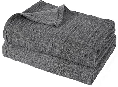 PHF 100% Baumwolle Musselin Decke 130x150cm, 4-lagige weiche hautfreundliche & atmungsaktive Tagesdecke, Ganzjahres-Komfort Black Sofaüberwurf Couchdecke für Bett Sofa, Anthrazit