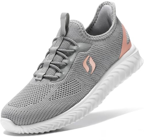 STQ Scarpe Ginnastica Donna Senza Lacci Ortopediche Memory Foam Slip on Antiscivolo Camminata Casual Sneakers Comode Palestra Grigio Chiaro Rosa 37 EU
