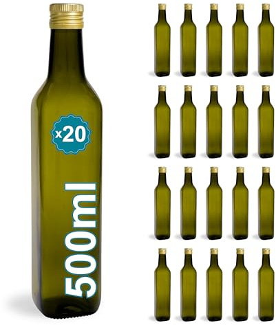 Espirito Rebelde 20 Bouteilles en Verre Foncé 500ml avec Bouchon a Vis Doré | Huile d'Olive, Vinaigre, Alcool | Huilier en Verre, Récipient en Verre, Bouteille D'Huile