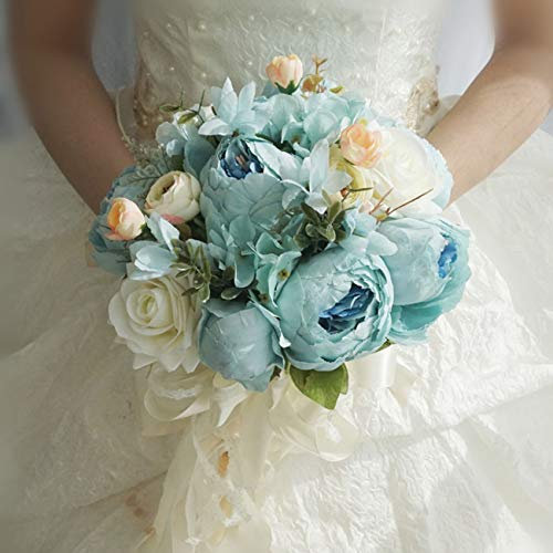 Hochzeitsstrauß, handgefertigt, Hochzeit, Braut, Brautjungfer, künstliche Pfingstrosen, Rosenstrauß, Band für Hochzeit, Kirche, Verlobung, Valentinstag, Party, Heimdekoration