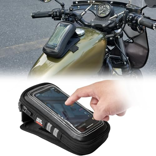 KEMIMOTO Magnetic Motorcycle Phone Case Tank Bag Phone Holder Water-Resistant Breathable Gas Small Phone Bag Case Adjustable Angle Touch Screen Cell Phone Mount Universal up to 6.3 Inch