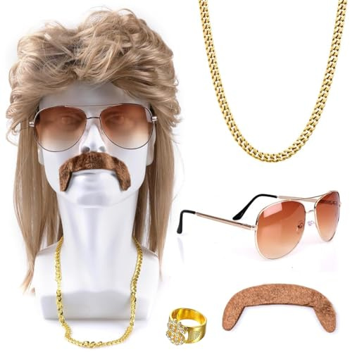 Eniyou Herren PerüCke 80er Jahre Vokuhila Mullet - Geeignet für Maskeraden und Karneval der 80er und 90er Jahre