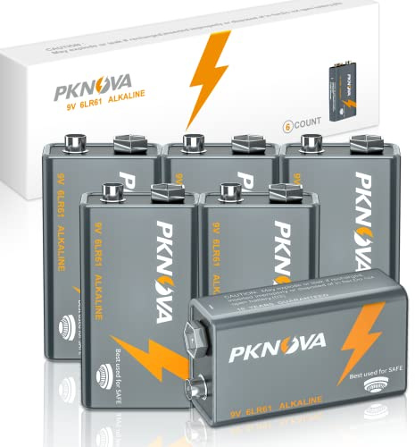 PKNOVA 9V Batteries Alkaline 9 Volt Square Battery for Smoke Detector, 10-Year Shelf Life Long-Lasting, 6 Count Pack