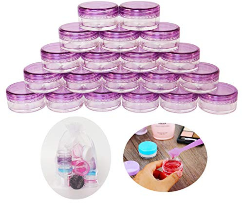 Wopanxye 20 Stück 5 Gramm Dosen Döschen Leere mit Deckel Transparente Proben Kosmetikbehälter plastik Pot 5ml für Kosmetikdose, Creme, lippenbalsam und Lotion, mit Free 20 Stück Mini Spatulas Labels