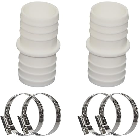 HAF 2X Schlauchverbinder mit 38mm x 38mm | Schlauchtülle x Schlauchtülle | Verbinder inkl. 4 Edelstahlschellen | Adapter aus weißem Polypropylen | PN2,5 für Poolfittings, Poolschlauch & Filteranlage