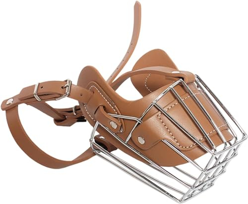 ZWESKUX Maulkorb für Hunde, Metallmaulkorb, stabiles Metall, Maulkorb für Hunde, Korb, verhindert Bellen, Anti-Biss, für kleine, mittelgroße, große Hunde,M,Brown