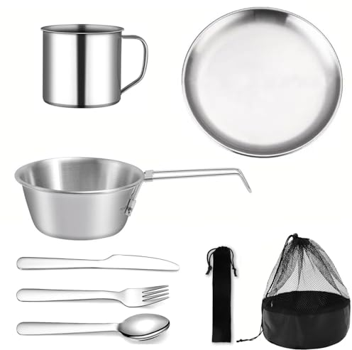 Set de vaisselle de camping 8 pièces - Pour le camping et le pique-nique - Vaisselle de camping pour 1 personne - Accessoires de camping - Accessoires de camping