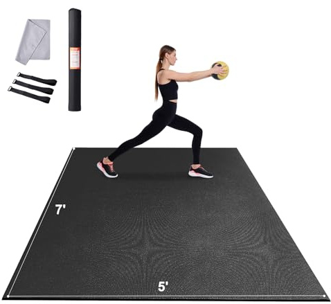 VEVOR Large Exercise Mat, 12'x6'/10'x6'/9'x6'/8'x6'/8'x5'/7'x5'/6'x4' (7mm) Extra Thick, Non Slip High Density Premium Workout Mat, Exercise Yoga Mat for Men & Women, Fitness & Exercise Mat with Bag & Carry Strap, for All Types of Home Yoga, Pilate & Floor Workout