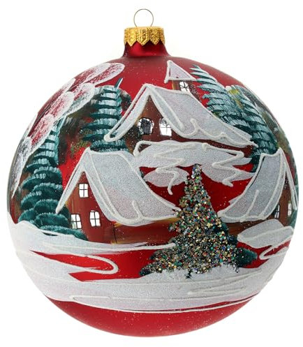 Weihnachtsbaumkugel rot schneebedeckte Häuser, 150 mm