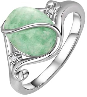 Anillo de piedras preciosas S925 de plata de ley vintage, ovalado, jade, ópalo, piedra lunar, declaración de estado de ánimo, joya para mujer, 7, Metal precioso