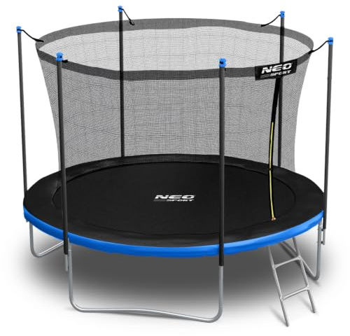 Neo-Sport Trampolín, exterior, para niños, trampolín de jardín, red de seguridad, escalera interior, varillas acolchadas, resistente a la intemperie, a prueba de óxido, resistente