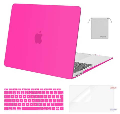 MOSISO Custodia Compatibile con MacBook Air 13 Cover M1 2021 2020 2019 2018 A2337 A2179 A1932 Touch ID,Case per MacBook Air M1 Cover 13,3'' Pollici&Copritastiera&Pellicola&Borsa, Rosa Brillante