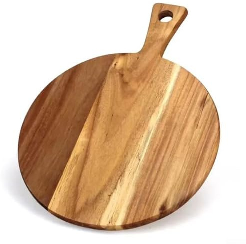 Besttoolifes Tabla de cortar pizza de madera de acacia de 16 pulgadas redonda con asa, bandeja reversible para servir verduras, pan, queso, accesorio de cocina de madera natural con gancho para colgar