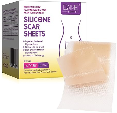 Silikonpflaster für Narben - Silicone Scar Tape, Professionelle Entfernung Neuer Alter Narben durch Kaiserschnitt, Chirurgie, Verbrennung, Keloid, Akne, etc. (4 x 340 CM Rolle)