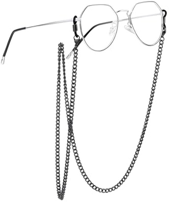 ChainsPro Cadenas Sujeta Gafas Mujer, Cadena Gafas Calidad Metal Negra, Cordon Gafas de Sol