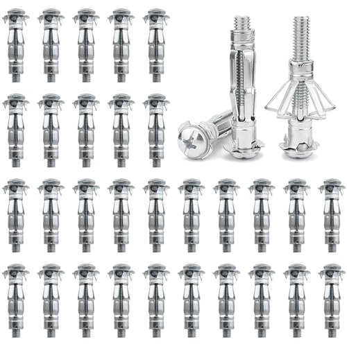 DAIRYCOF Plasterboard Fixings 30Pcs Hollow Wall Anchor M8×37mm - Heavy Duty Metal Expansion Nuts for Plasterboard, Tiles & Partitions - Fix Curtain Rails, Shelves, Light Fittings